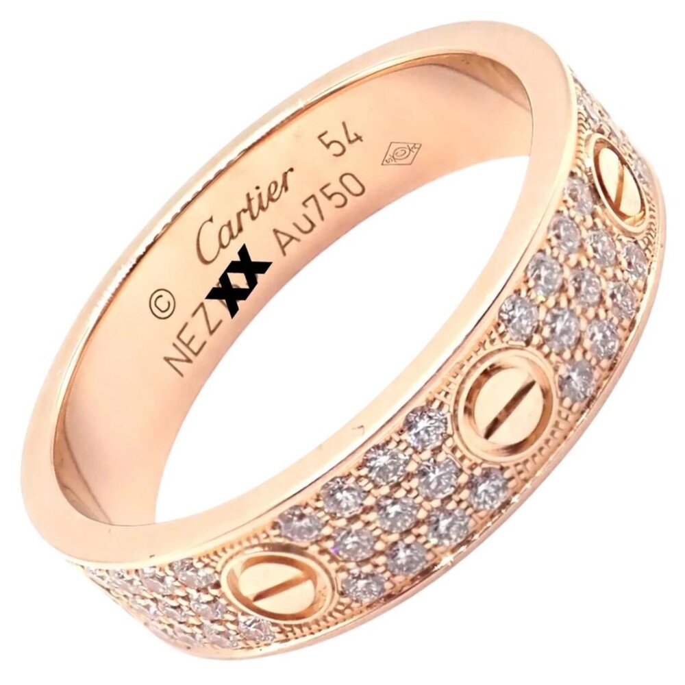Authentic! Cartier Love 18k Rose Gold Diamond Paved Ring Size 54 US 6 3/4